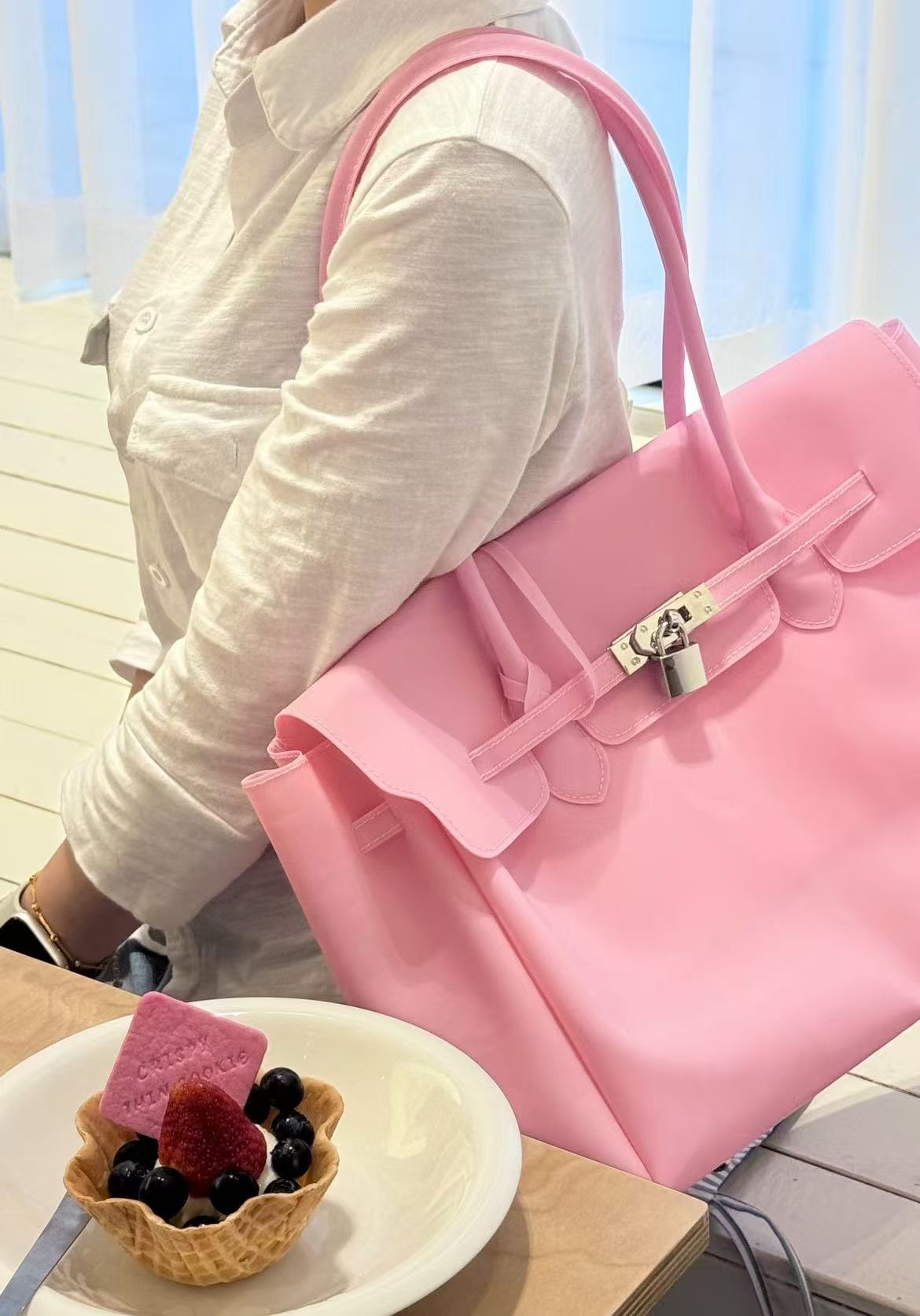 PINK JELLY FIRKIN TOTE BAG